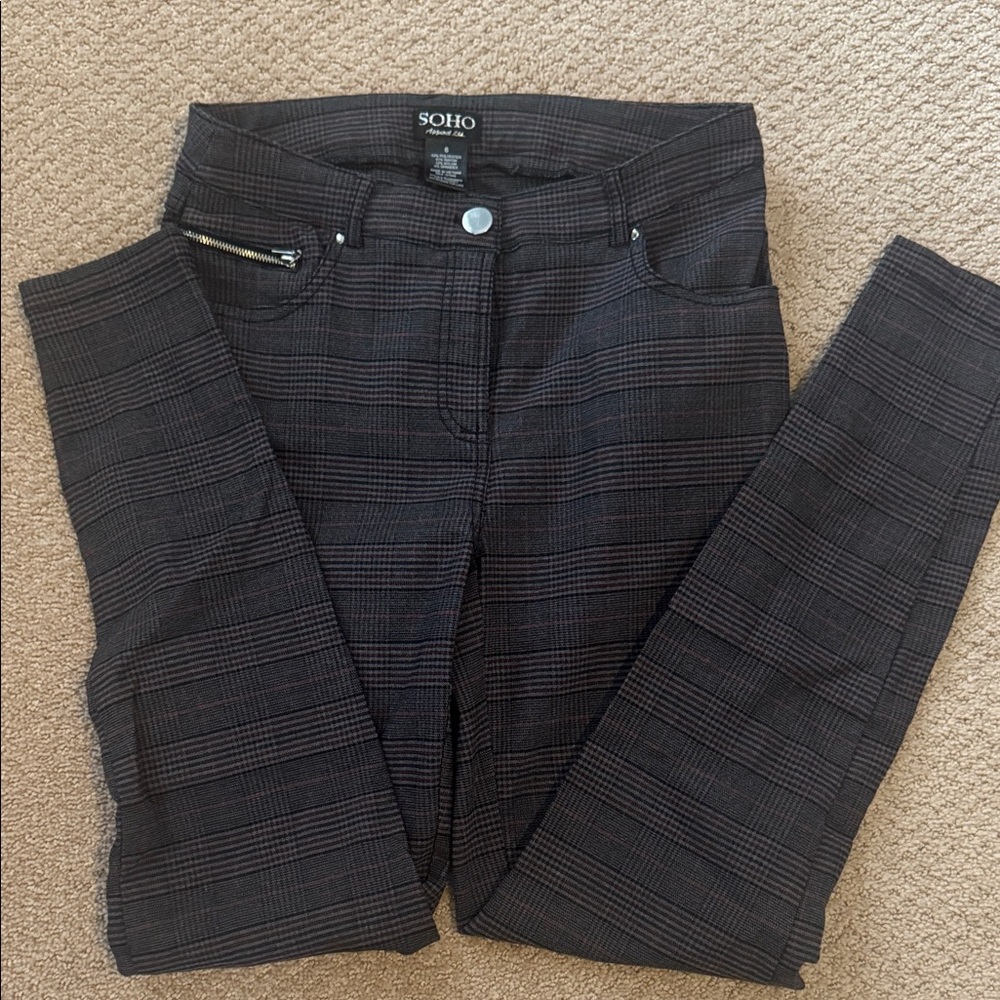 Soho Women's Dark Plaid Skinny Pants